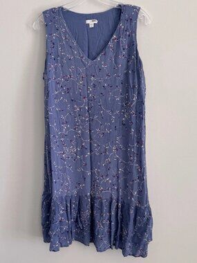 J Jill Blue Floral Sleeveless Midi Dress Petite L Rayon Tiered Boho